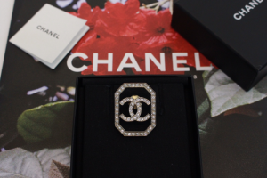 Chanel Crystals CC Logo Brooch