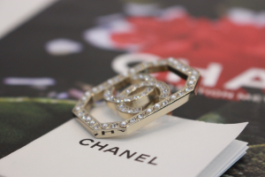 Chanel Crystals CC Logo Brooch