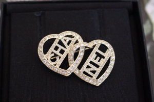 Chanel Crystals Double Heart Brooch
