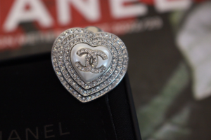Chanel Crystal CC Heart Brooch
