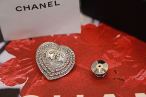 Chanel Crystal CC Heart Brooch