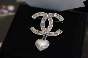 Chanel Crystal CC Heart Brooch