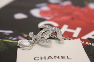Chanel Crystal CC Heart Brooch