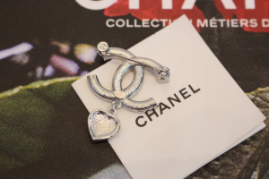 Chanel Crystal CC Heart Brooch