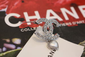 Chanel Crystal CC Heart Brooch