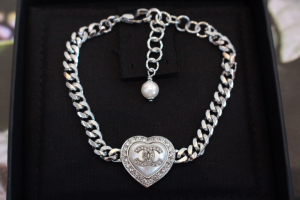 Chanel Crystal CC Heart Chain Bracelet