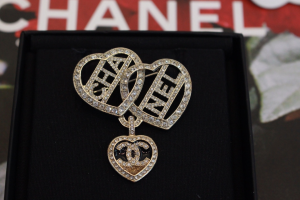Chanel Crystal CC Multi Heart Brooch