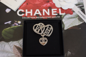 Chanel Crystal CC Multi Heart Brooch