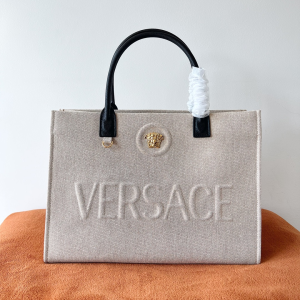 Versace La Medusa Logo Canvas Large Tote Bag Beige Versace La Medusa Logo Canvas Large Tote Bag Beige