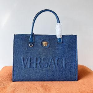 Versace La Medusa Logo Canvas Large Tote Bag Blue Versace La Medusa Logo Canvas Large Tote Bag Blue