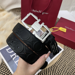 Ferragamo Gancini Plaque Black Leather Belt 35MM Ferragamo Gancini Plaque Black Leather Belt 35MM