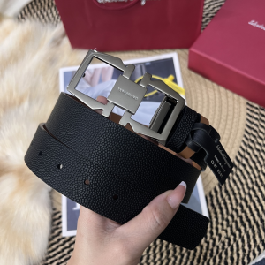 Ferragamo Gancini Plaque Black Leather Belt 35MM Ferragamo Gancini Plaque Black Leather Belt 35MM