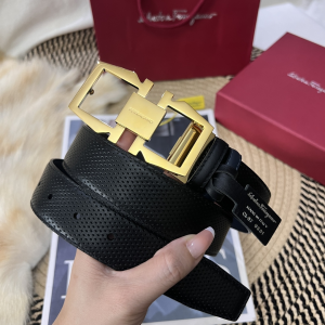 Ferragamo Gancini Plaque Black Leather Belt 35MM Ferragamo Gancini Plaque Black Leather Belt 35MM