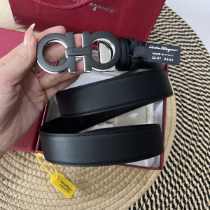 Ferragamo Gancini Plaque Leather Belt Black 35MM Ferragamo Gancini Plaque Leather Belt Black 35MM