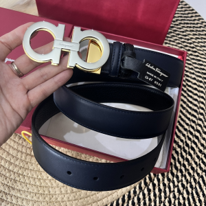 Ferragamo Gancini Plaque Leather Belt Black 35MM Ferragamo Gancini Plaque Leather Belt Black 35MM