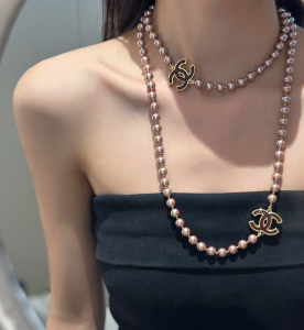 Chanel CC Logo Pearl Necklaces Gold