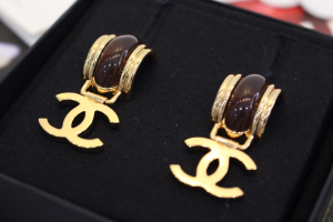 Chanel CC Logo Drop Earrings Black