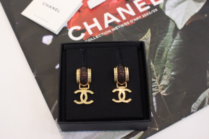 Chanel CC Logo Drop Earrings Black