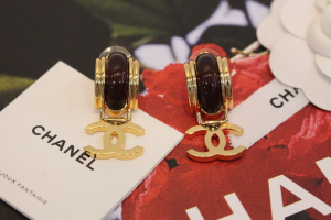 Chanel CC Logo Drop Earrings Black