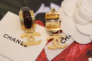 Chanel CC Logo Drop Earrings Black