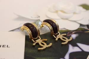 Chanel CC Logo Drop Earrings Black