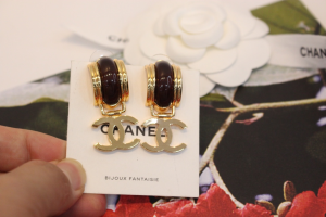 Chanel CC Logo Drop Earrings Black