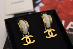 Chanel CC Logo Drop Earrings White