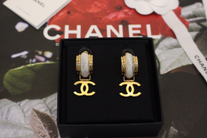 Chanel CC Logo Drop Earrings White