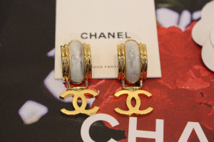 Chanel CC Logo Drop Earrings White