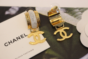 Chanel CC Logo Drop Earrings White