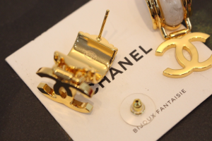 Chanel CC Logo Drop Earrings White