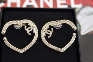 Chanel Crystal CC Heart Earrings