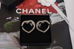 Chanel Crystal CC Heart Earrings