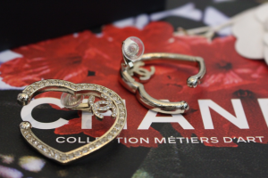 Chanel Crystal CC Heart Earrings