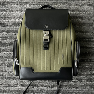 Rimowa Large Men Black Leather Trimmed and Green Canvas Flap Backpack Rimowa Large Men Black Leather Trimmed and Green Canvas Flap Backpack