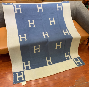 Hermes Avalon Baby Blanket Blue White Cashmere Wool Hermes Avalon Baby Blanket Blue White Cashmere Wool