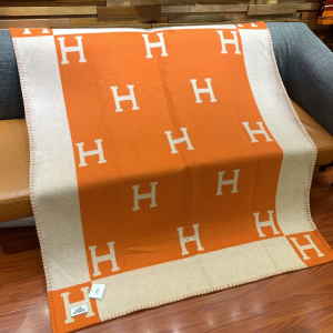 Hermes Avalon Baby Blanket Orange White Cashmere Wool Hermes Avalon Baby Blanket Orange White Cashmere Wool