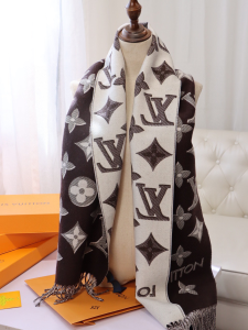 Louis Vuitton LV Essential Shine Monogram Wool Scarf Brown Louis Vuitton LV Essential Shine Monogram Wool Scarf Brown
