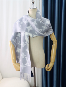 Louis Vuitton LV Essential Shine Monogram Wool Scarf Gray Louis Vuitton LV Essential Shine Monogram Wool Scarf Gray