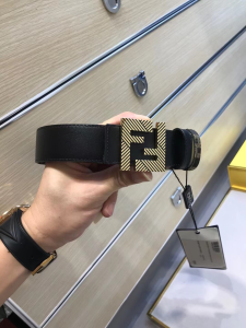 Fendi FF Squared Black Leather Belt 35MM