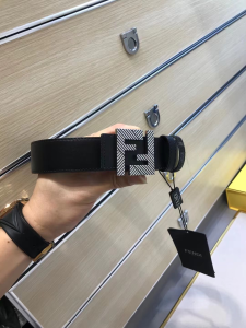Fendi FF Squared Black Leather Belt 35MM