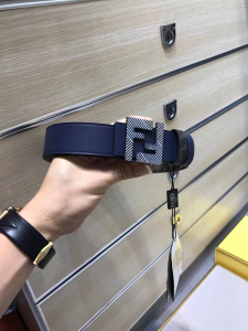 Fendi FF Squared Blue Leather Belt 35MM