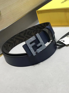 Fendi FF Squared Blue Leather Belt 35MM