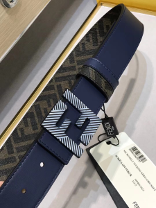 Fendi FF Squared Blue Leather Belt 35MM