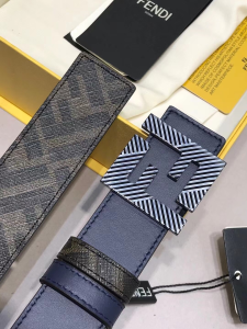 Fendi FF Squared Blue Leather Belt 35MM