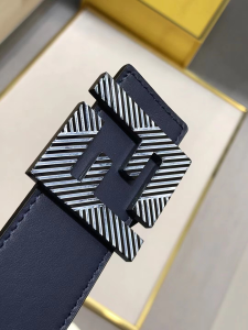 Fendi FF Squared Blue Leather Belt 35MM