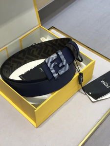 Fendi FF Squared Blue Leather Belt 35MM