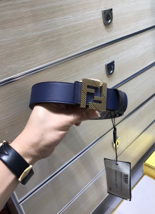 Fendi FF Squared Blue Leather Belt 35MM