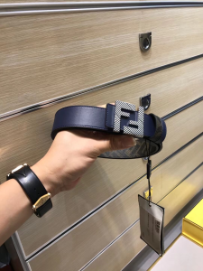 Fendi FF Squared Blue Leather Belt 35MM