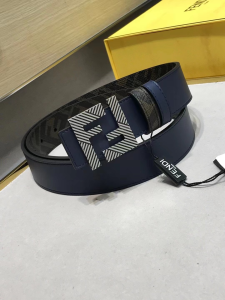 Fendi FF Squared Blue Leather Belt 35MM